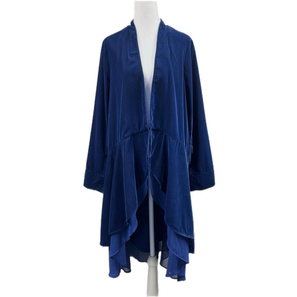 Soft Surroundings Velvet Long Duster Cardigan Layered Sz M Blue